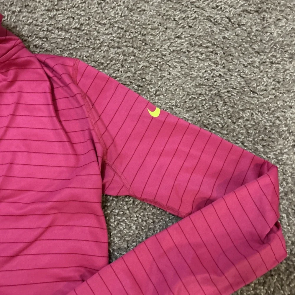 Nike Pro Shirt Womens Medium Pink Yellow 1/2 Zip Long Sleeve Thumb Hole Dri-Fit